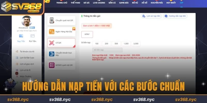 Hướng dẫn nạp tiền với các bước chuẩn 