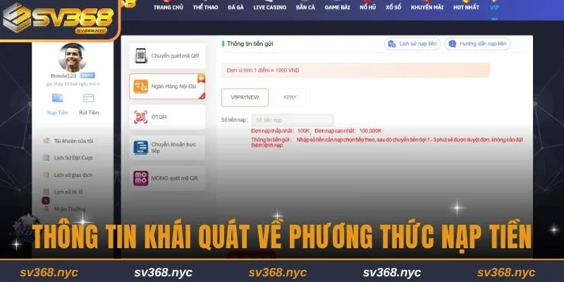 Những thông tin khái quát về các phương thức nạp tiền 